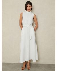 Reiss - Contrast Stitch Belted Midi Dress - Lyst