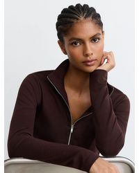 Reiss - Ellie - Grape Burgundy Half-zip Jersey Funnel-neck Top, Xs (us 2) - Lyst