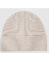 Reiss - Chaise - Light Oatmeal Melange Merino Wool Rib-knit Beanie, One - Lyst