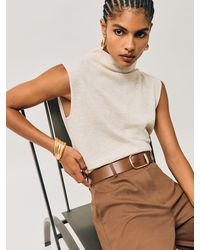 Reiss - Iyla - Tan Leather Half-keeper Belt, Medium - Lyst