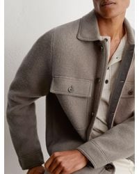 Reiss - Banstead - Taupe Brown Brushed Wool Button-through Relaxed Overshirt, Xs - Lyst