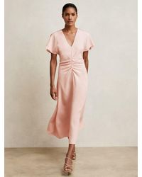 Reiss - Ruched-Front Midi Dress - Lyst