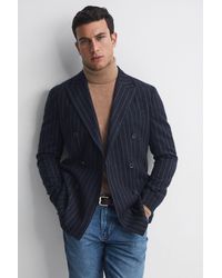 Reiss - Patch - Navy Slim Fit Wool Double Breasted Pinstripe Blazer - Lyst