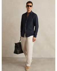 Reiss - Ruban - Navy Linen Button-through Shirt, 3xl - Lyst