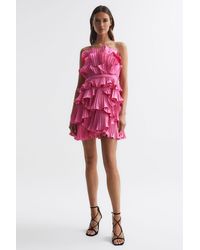 AMUR - Watermelon Strapless Ruffle Mini Dress - Lyst