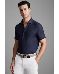 Reiss - Holiday - Navy Slim Fit Linen Button-through Shirt, S - Lyst