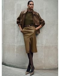 Reiss - Khaki Milly Petite Leather Midi Pencil Skirt - Lyst