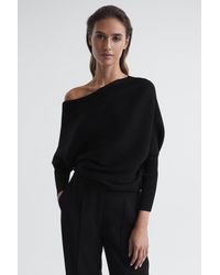 Reiss - Lorna - Black Asymmetric Drape Knitted Top, Uk X-large - Lyst