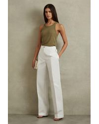 Reiss - Harper - White Cotton Wide Leg Suit Trousers - Lyst