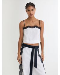Reiss - Felicity - Ivory/navy Linen Scallop-trim Cami Top, Us 2 - Lyst