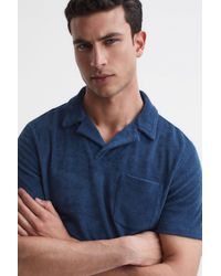 Reiss - Caicos - Royal Blue Towelling Cuban Collar Polo Shirt, S - Lyst