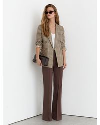 Reiss - Sybil - Neutral Check Linen Double-breasted Check Blazer, Us 14 - Lyst