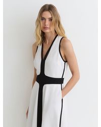 Reiss - Contrast-Trim Cross-Back Midi Dress With Linen - Lyst