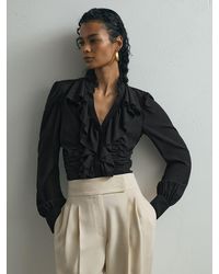 ATELIER - Silk-blend Ruffled Black Blouse - Lyst