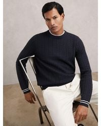 Reiss - Luca - Midnight Navy Cable-knit Jumper With Wool, S - Lyst