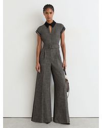 Reiss - Collared Wide-Leg Belted Jumpsuit - Lyst