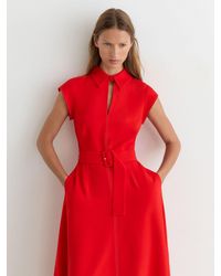 Reiss - Collared Belted Midi Dress - Lyst
