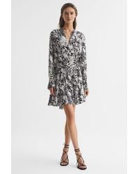 Reiss - Scarlett - Black/white Animal Print Mini Dress, Us 6 - Lyst