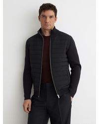 Reiss - Quilted Rib-Knit Funnel-Neck Jacket - Lyst