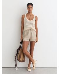 Reiss - Riley - Neutral Linen Ladder-embroidery Shorts, Us 4 - Lyst