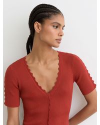 Reiss - Scallop-Trim Rib-Knit Top - Lyst
