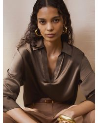 Reiss - Silk Open-Collar Blouse - Lyst