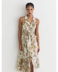 Reiss - Petite Cotton Safari-Print Tailored Midi Dress - Lyst
