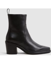 Reiss - Sienna Western Heeled Boots - Black Leather Plain - Lyst