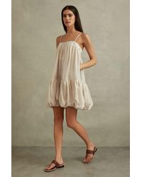 Reiss - Emery - Cream Bubble Hem Removable Strap Mini Dress - Lyst