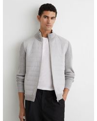 Reiss - Quilted Rib-Knit Funnel-Neck Jacket - Lyst