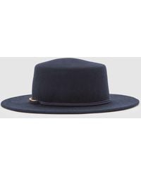 Reiss - Lacey - Navy Wool Felt Chain-strap Fedora Hat, M-l - Lyst