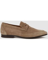 Reiss - Bray - Stone Suede Slip On Loafers - Lyst