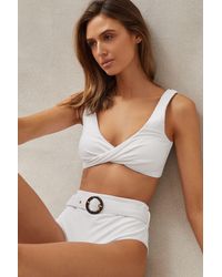 Reiss - Danielle - White Textured Twist Front Bikini Top - Lyst