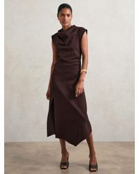 Reiss - Twill Jersey Draped Midi Dress - Lyst