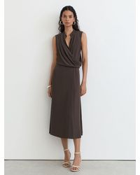 Reiss - Drape-Detail Band-Collar Midi Dress - Lyst