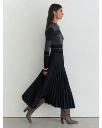 Reiss - Petite Striped Knit Mix Pleated Midi Dress - Lyst