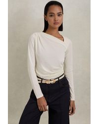 Reiss - Sandy - Ivory Ruched Asymmetric Neck Top - Lyst