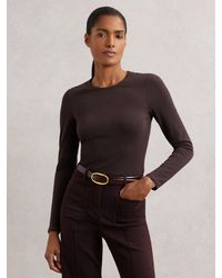 Reiss - Jada - Plum Purple Cotton Crew-neck Long-sleeve T-shirt With Stretch, Xs (us 2) - Lyst