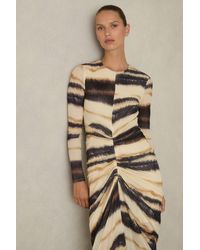 Reiss - Georgia Dress Lyocell Abstract Print, Neutral - Lyst