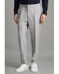 Reiss - Brighton - Grey Relaxed Drawstring Trousers With Turn-ups - Lyst