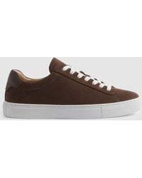 Reiss - Nubuck - Mid Brown Finley Nubuck Nubuck Leather Low Top Trainers, 7 Eu 41 - Lyst