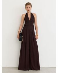 Reiss - Halterneck Pleated Wide-Leg Jumpsuit - Lyst
