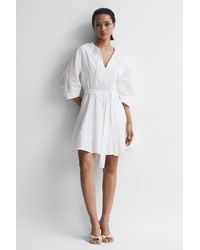 Reiss - Freida - Cream Relaxed Fit Self-tie Mini Dress, Us 10 - Lyst