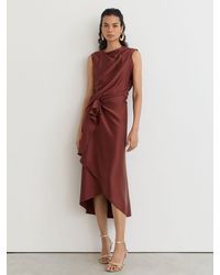 Reiss - Satin Frill-Detail Draped Midi Dress - Lyst