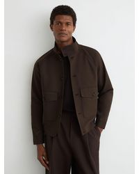Reiss - Romano - Taupe Brown Cotton-blend Harrington Jacket, L - Lyst