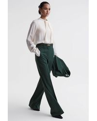 Reiss - Jade - Bottle Green Wide Wide Leg Wool Blend Mid Rise Suit Trousers - Lyst
