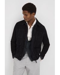 Reiss - Thomas - Navy Suede Chest Pocket Jacket - Lyst