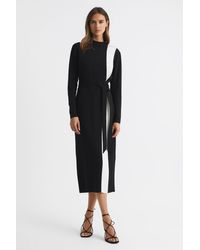 Reiss - Millie - Black/white Contrast Stripe Belted Midi Dress - Lyst