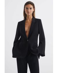 Reiss - Maia - Black Single Breasted Split Sleeve Tailored Fit Blazer, Us 10 - Lyst