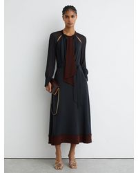 Reiss - Burgundy Tie-Neck Belted Midi Dress - Lyst